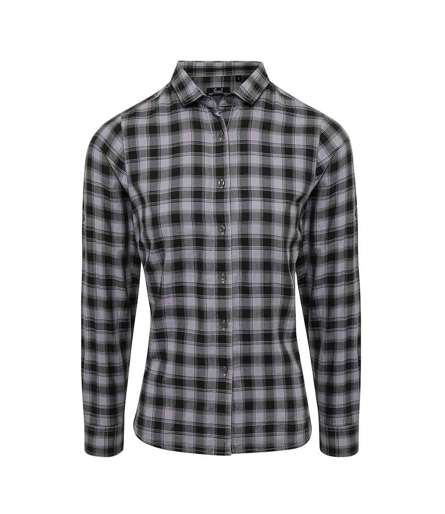 Premier Ladies Mulligan Check Long Sleeve Shirt in Steel Black by Premier — Custom branded clothing by Print Press, featuring premium embroidery produced in our specialist print lab in the UK.