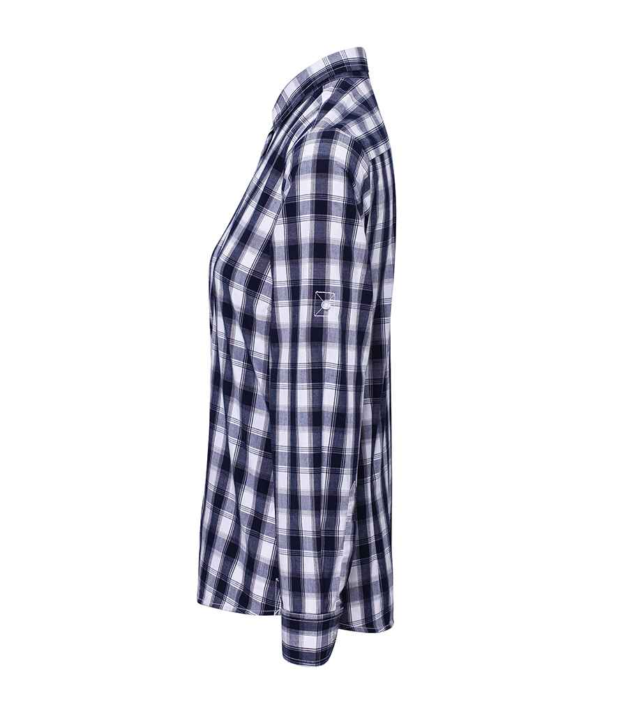 Premier Ladies Mulligan Check Long Sleeve Shirt in by Premier — Custom branded clothing by Print Press, featuring premium embroidery produced in our specialist print lab in the UK.
