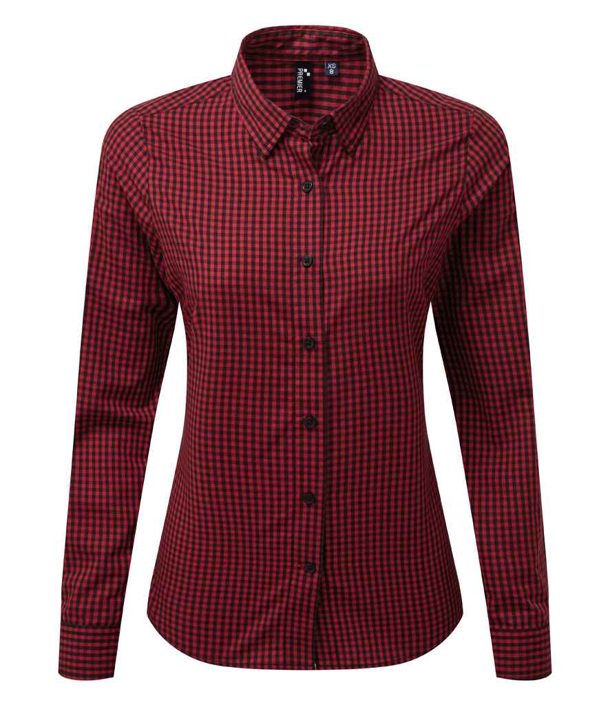 Premier Ladies Maxton Check Long Sleeve Shirt in Black Red by Premier — Custom branded clothing by Print Press, featuring premium embroidery produced in our specialist print lab in the UK.