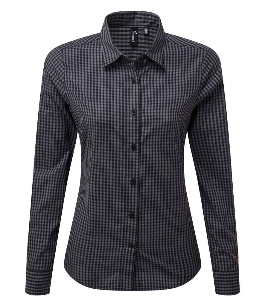 Premier Ladies Maxton Check Long Sleeve Shirt in Steel Black by Premier — Custom branded clothing by Print Press, featuring premium embroidery produced in our specialist print lab in the UK.