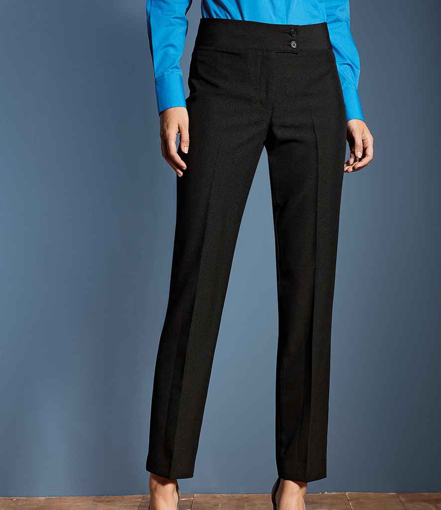 Premier Ladies Iris Straight Leg Trousers in Black by Premier — Custom branded clothing by Print Press, featuring premium embroidery produced in our specialist print lab in the UK.