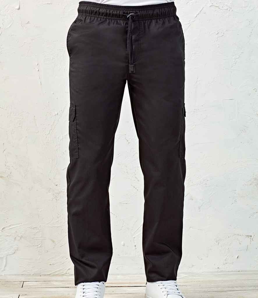 Premier Essential Chef's Cargo Trousers in Black by Premier — Custom branded clothing by Print Press, featuring premium embroidery produced in our specialist print lab in the UK.