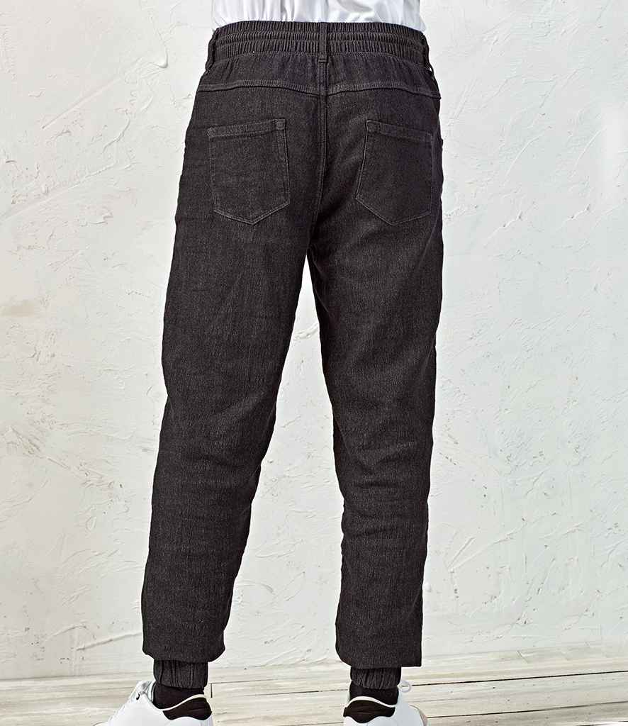 Premier Artisan Chef's Joggers in Black Denim by Premier — Custom branded clothing by Print Press, featuring premium embroidery produced in our specialist print lab in the UK.