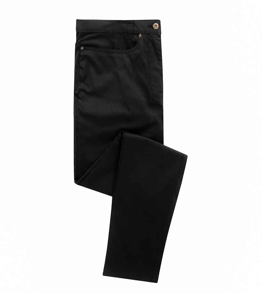 Premier Performance Chino Jeans in Black by Premier — Custom branded clothing by Print Press, featuring premium embroidery produced in our specialist print lab in the UK.