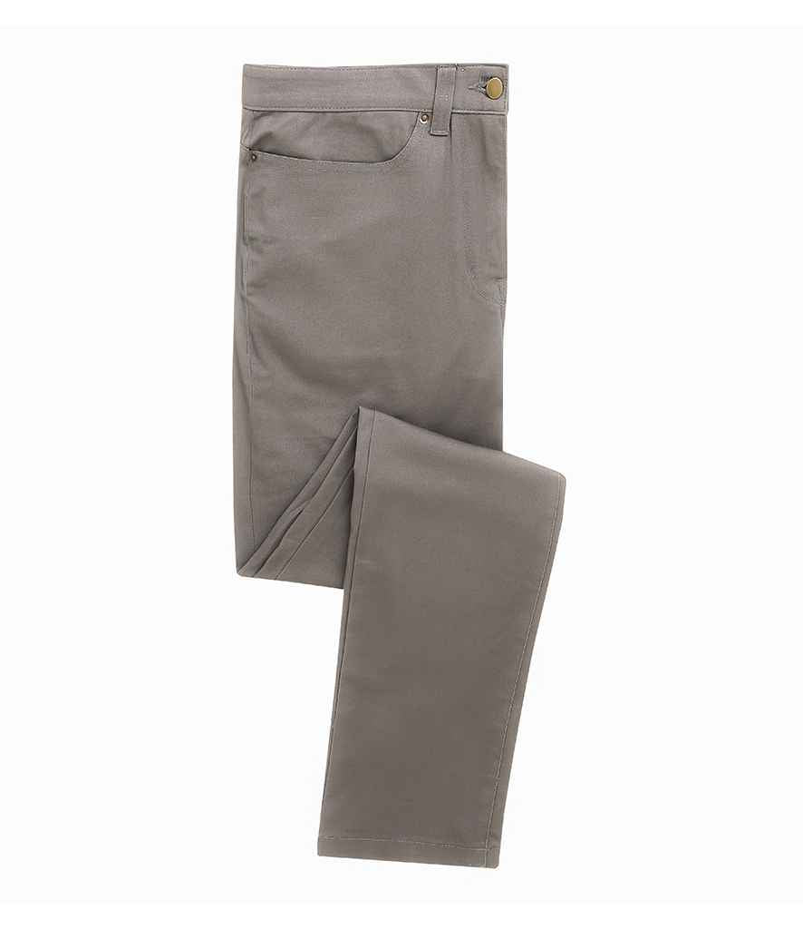 Premier Performance Chino Jeans in Steel by Premier — Custom branded clothing by Print Press, featuring premium embroidery produced in our specialist print lab in the UK.