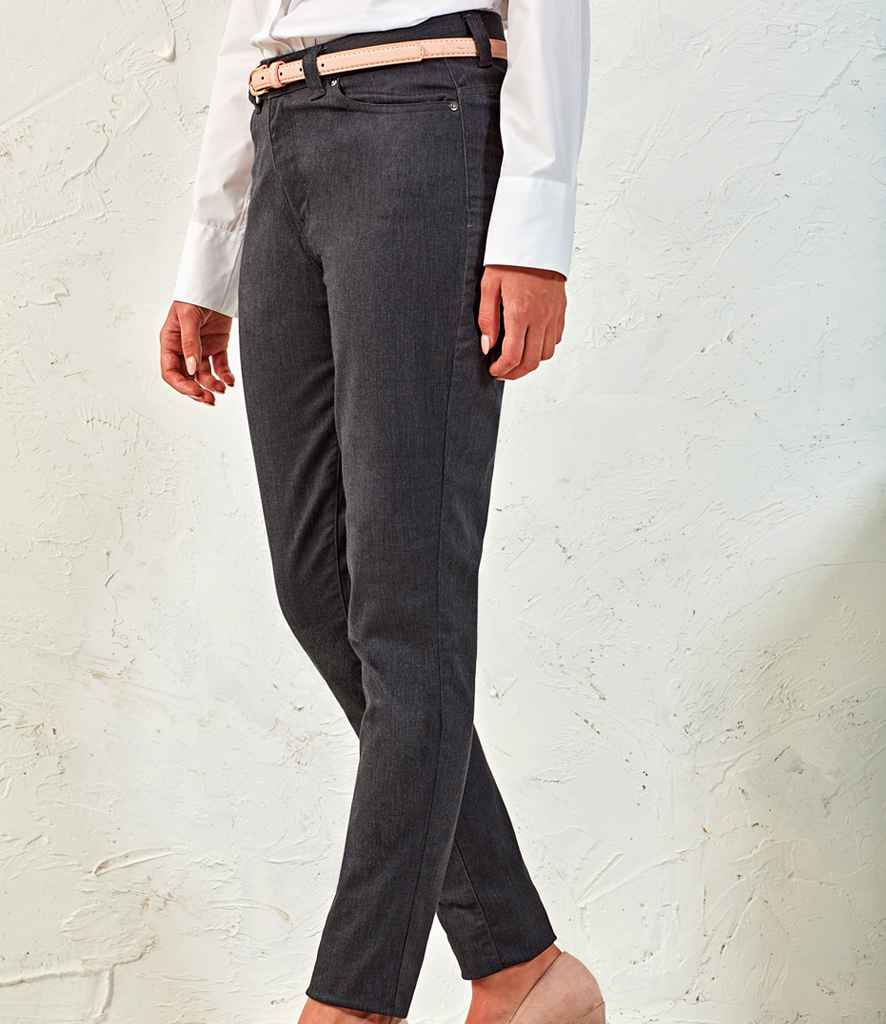 Premier Ladies Performance Chino Jeans in Charcoal by Premier — Custom branded clothing by Print Press, featuring premium embroidery produced in our specialist print lab in the UK.