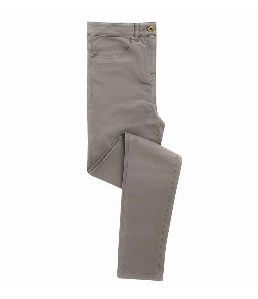 Premier Ladies Performance Chino Jeans in Steel by Premier — Custom branded clothing by Print Press, featuring premium embroidery produced in our specialist print lab in the UK.