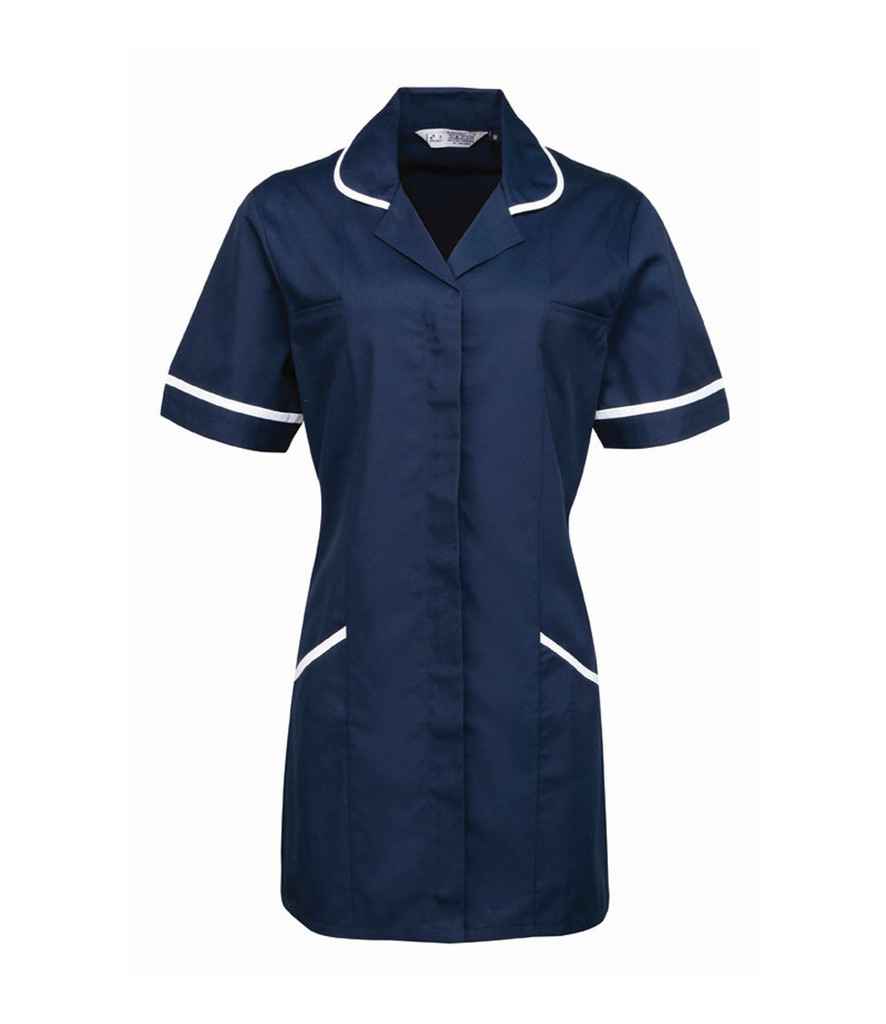 Premier Ladies Vitality Healthcare Tunic in Navy by Premier — Custom branded clothing by Print Press, featuring premium embroidery produced in our specialist print lab in the UK.