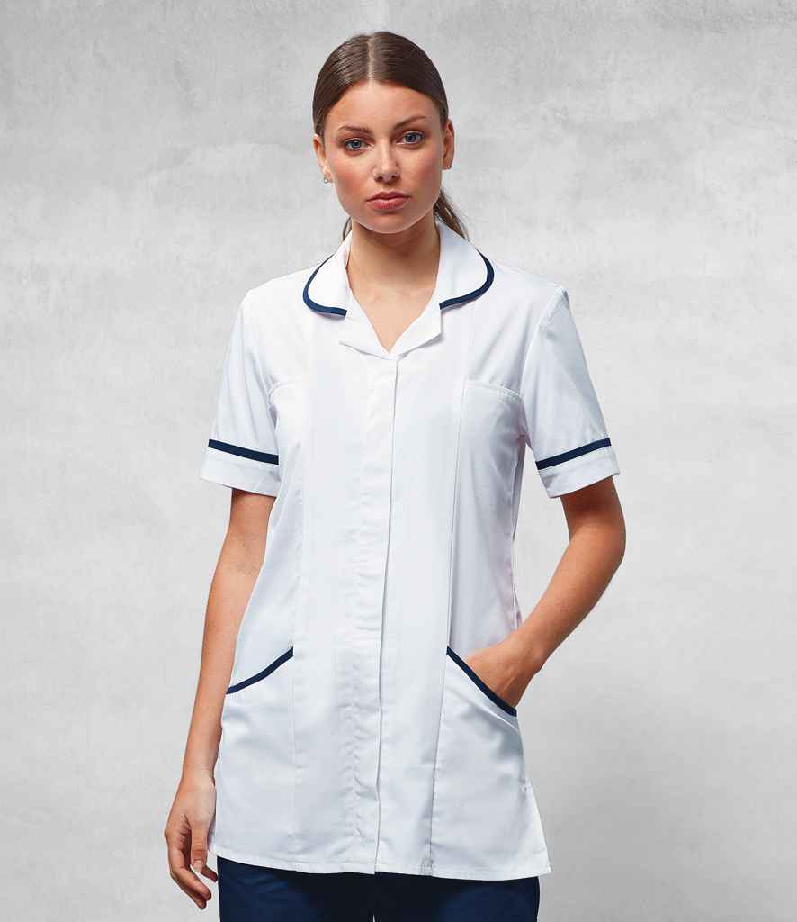 Premier Ladies Vitality Healthcare Tunic in White by Premier — Custom branded clothing by Print Press, featuring premium embroidery produced in our specialist print lab in the UK.