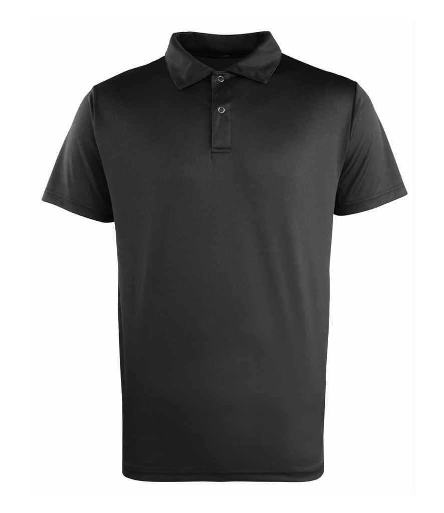 Premier Coolchecker Stud Pique Polo Shirt in Black by Premier — Custom branded clothing by Print Press, featuring premium embroidery produced in our specialist print lab in the UK.