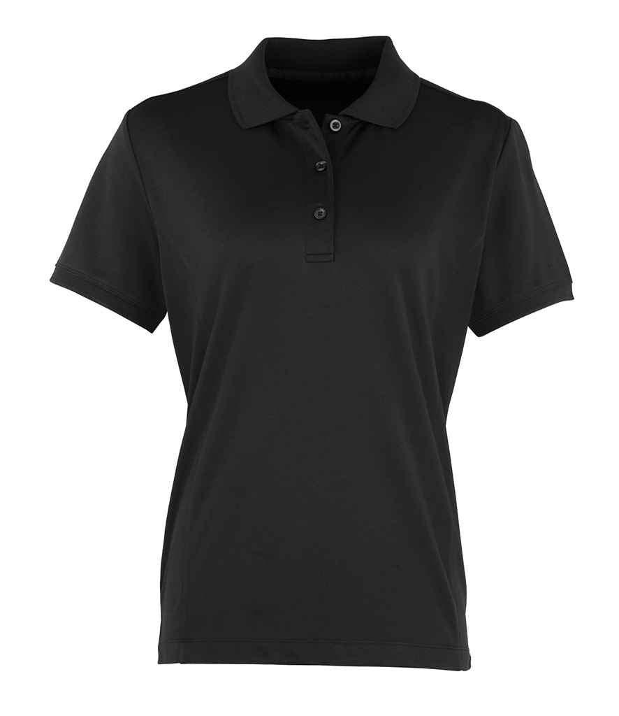 Premier Ladies Coolchecker Pique Polo Shirt - (2nd Colours) in Black by Premier — Custom branded clothing by Print Press, featuring premium embroidery produced in our specialist print lab in the UK.