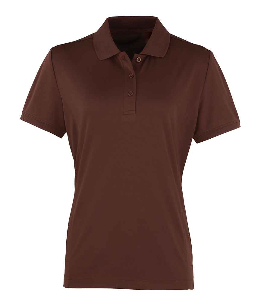 Premier Ladies Coolchecker Pique Polo Shirt - (2nd Colours) in Brown by Premier — Custom branded clothing by Print Press, featuring premium embroidery produced in our specialist print lab in the UK.
