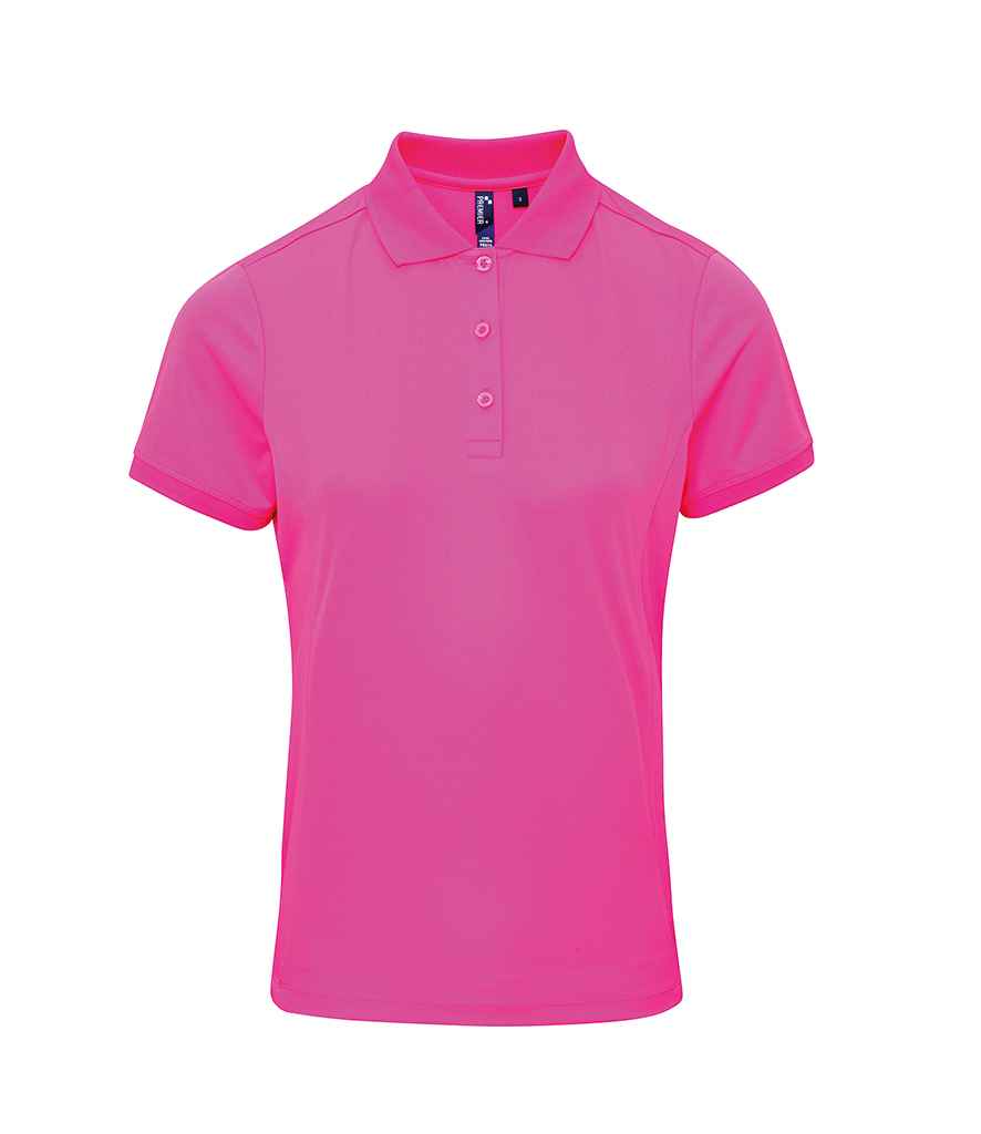 Premier Ladies Coolchecker Pique Polo Shirt in Neon Pink by Premier — Custom branded clothing by Print Press, featuring premium embroidery produced in our specialist print lab in the UK.