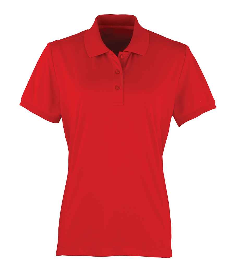 Premier Ladies Coolchecker Pique Polo Shirt in Red by Premier — Custom branded clothing by Print Press, featuring premium embroidery produced in our specialist print lab in the UK.