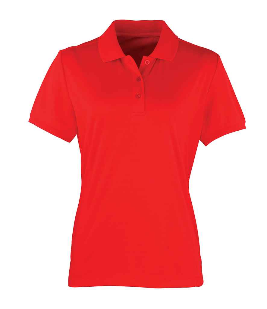 Premier Ladies Coolchecker Pique Polo Shirt in Strawberry Red by Premier — Custom branded clothing by Print Press, featuring premium embroidery produced in our specialist print lab in the UK.