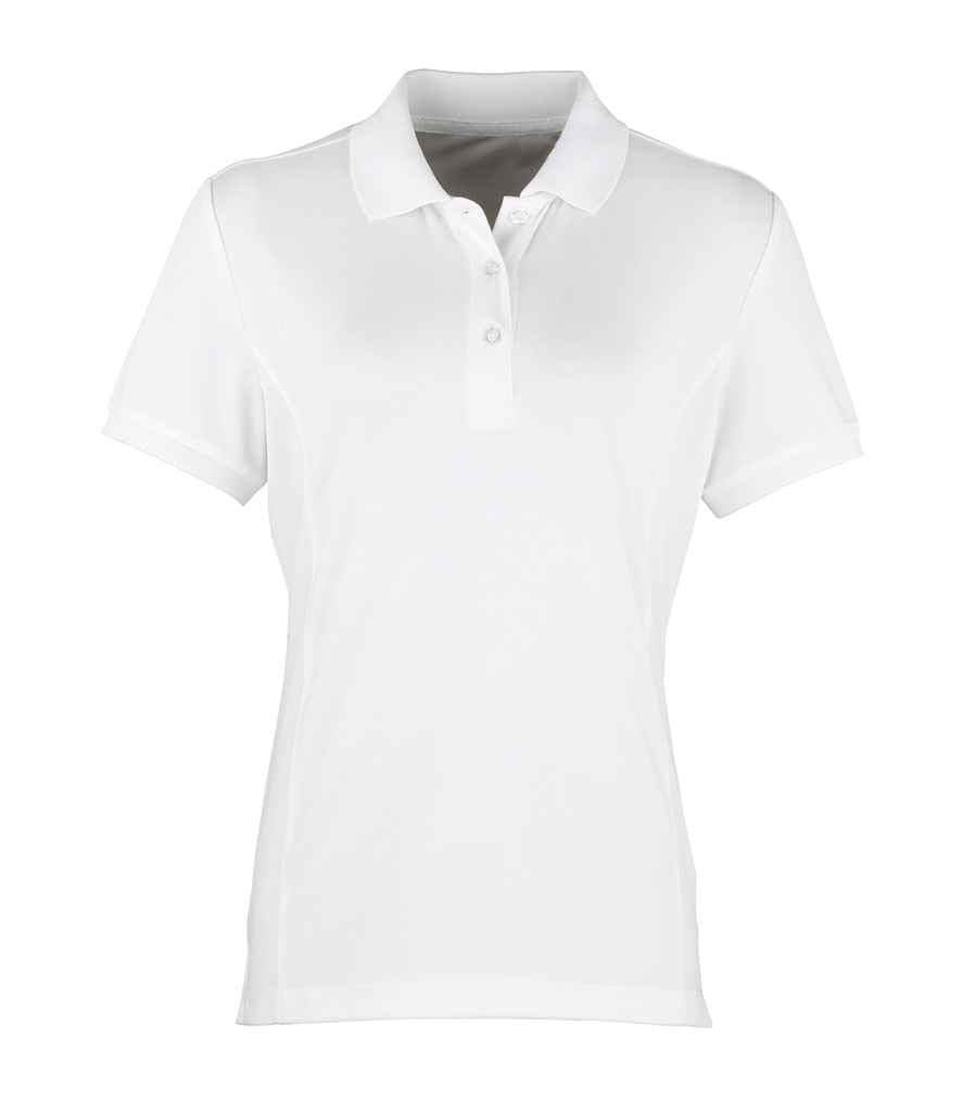 Premier Ladies Coolchecker Pique Polo Shirt in White by Premier — Custom branded clothing by Print Press, featuring premium embroidery produced in our specialist print lab in the UK.