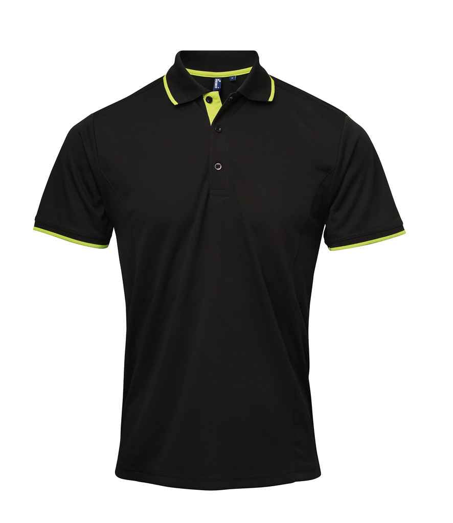 Premier Contrast Coolchecker Pique Polo Shirt in Black Lime Green by Premier — Custom branded clothing by Print Press, featuring premium embroidery produced in our specialist print lab in the UK.