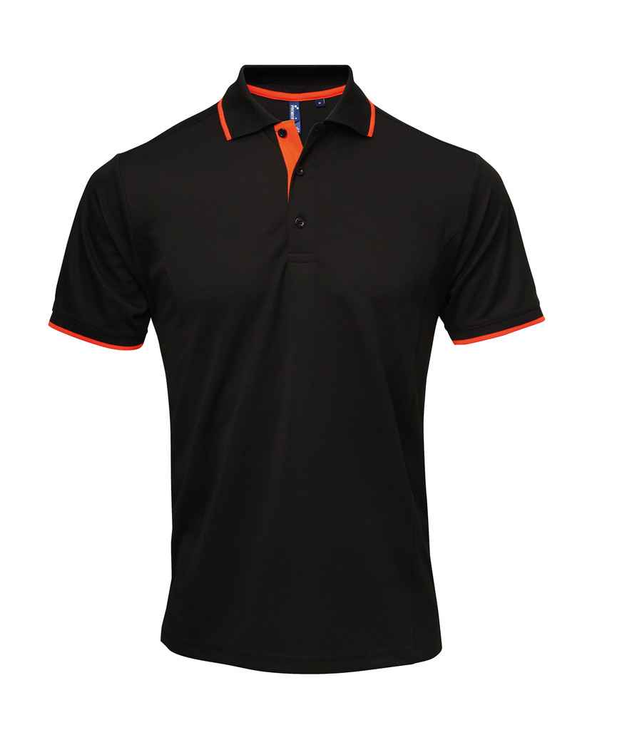 Premier Contrast Coolchecker Pique Polo Shirt in Black Orange by Premier — Custom branded clothing by Print Press, featuring premium embroidery produced in our specialist print lab in the UK.