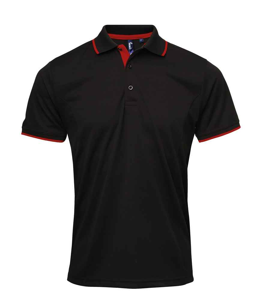Premier Contrast Coolchecker Pique Polo Shirt in Black Red by Premier — Custom branded clothing by Print Press, featuring premium embroidery produced in our specialist print lab in the UK.