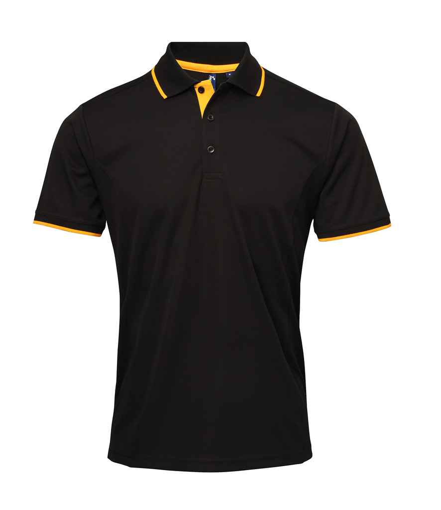 Premier Contrast Coolchecker Pique Polo Shirt in Black Sunflower by Premier — Custom branded clothing by Print Press, featuring premium embroidery produced in our specialist print lab in the UK.