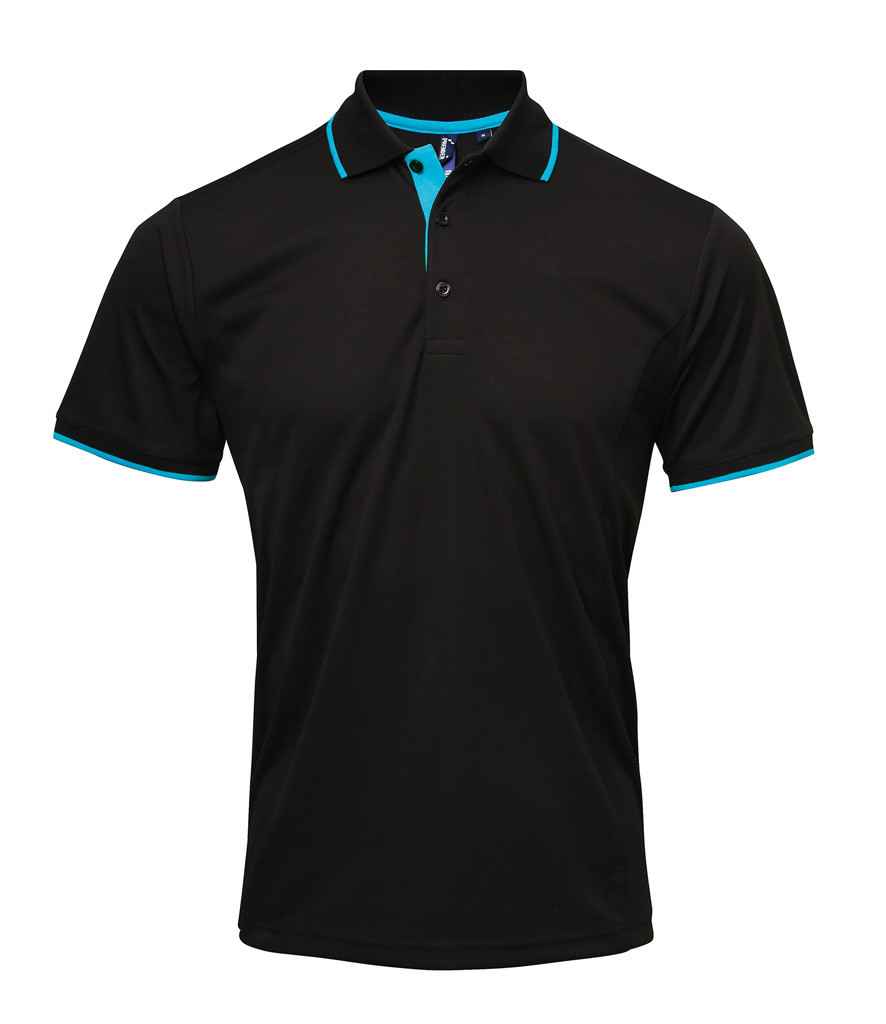 Premier Contrast Coolchecker Pique Polo Shirt in Black Turquoise Blue by Premier — Custom branded clothing by Print Press, featuring premium embroidery produced in our specialist print lab in the UK.