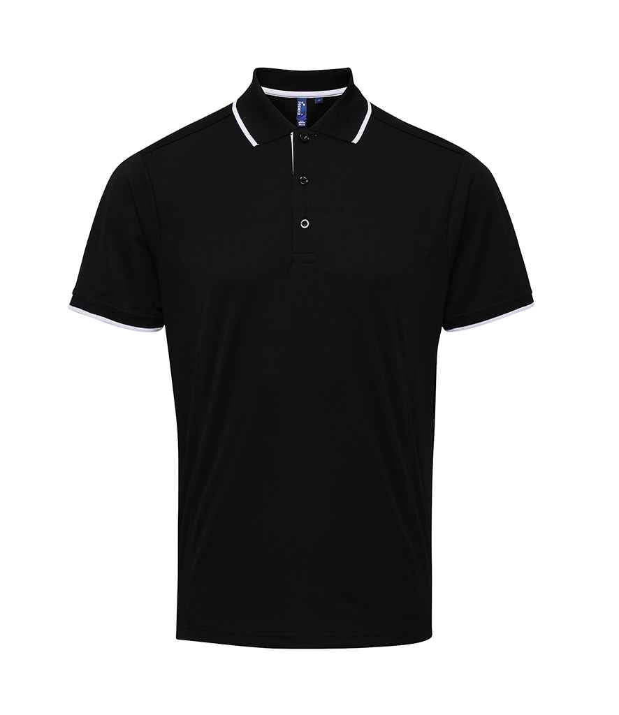 Premier Contrast Coolchecker Pique Polo Shirt in Black White by Premier — Custom branded clothing by Print Press, featuring premium embroidery produced in our specialist print lab in the UK.