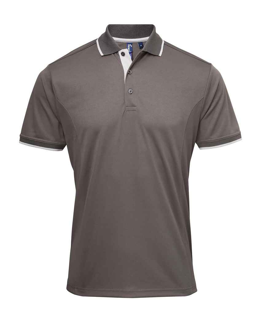 Premier Contrast Coolchecker Pique Polo Shirt in Dark Grey Silver by Premier — Custom branded clothing by Print Press, featuring premium embroidery produced in our specialist print lab in the UK.