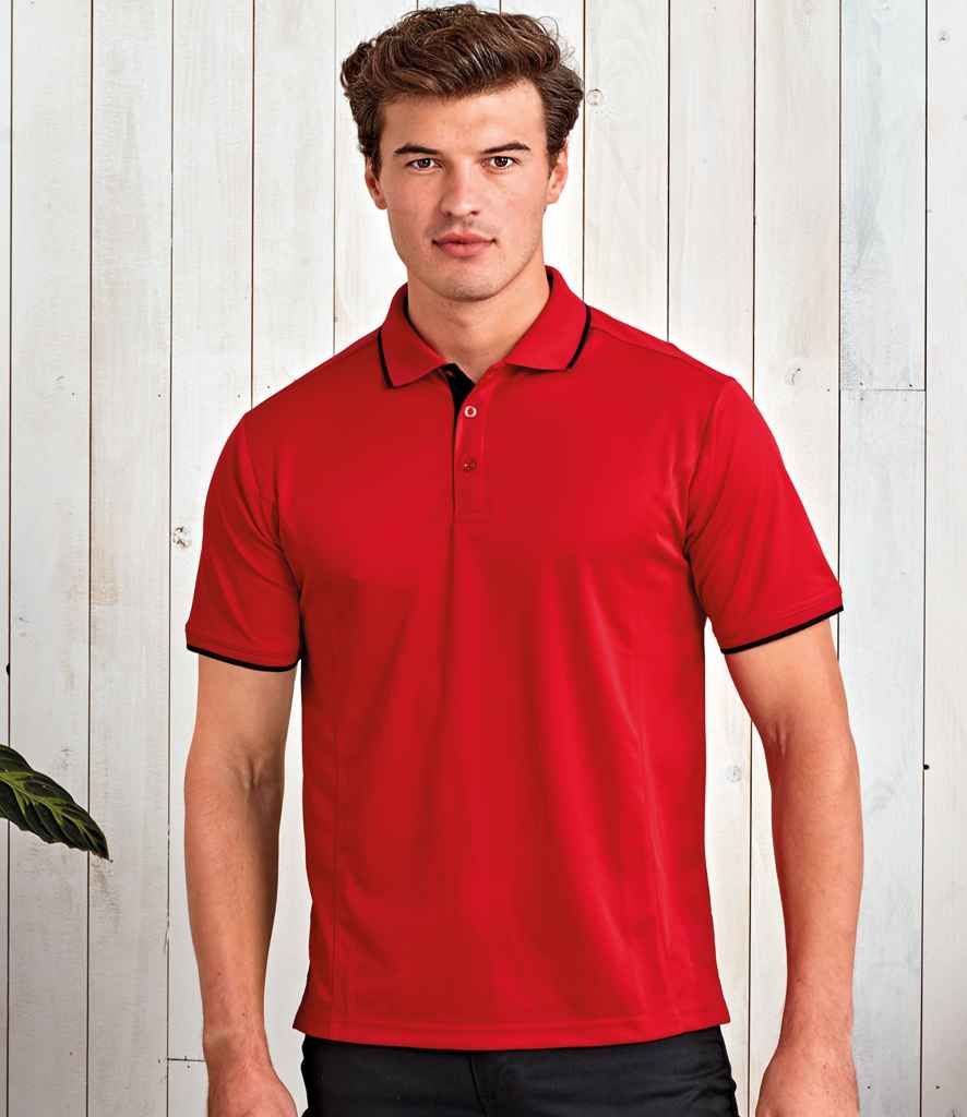 Premier Contrast Coolchecker Pique Polo Shirt in Red Black by Premier — Custom branded clothing by Print Press, featuring premium embroidery produced in our specialist print lab in the UK.