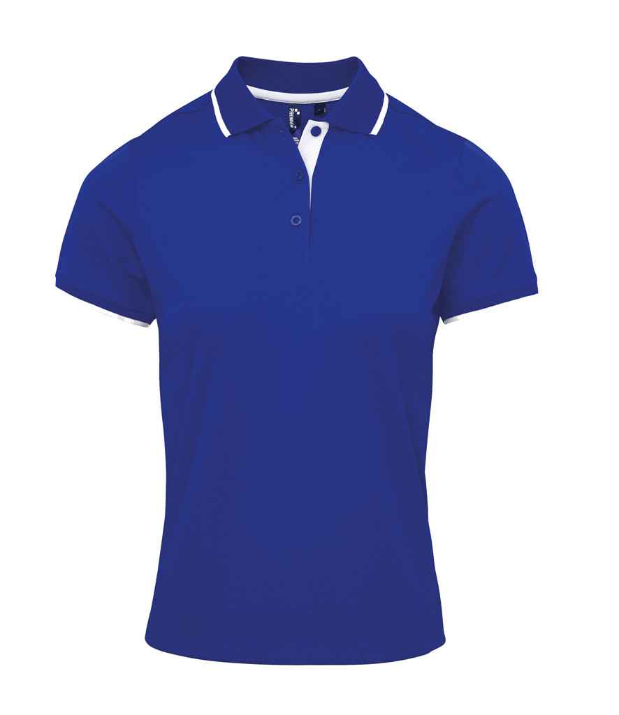 Premier Ladies Contrast Coolchecker Pique Polo Shirt in Royal Blue White by Premier — Custom branded clothing by Print Press, featuring premium embroidery produced in our specialist print lab in the UK.