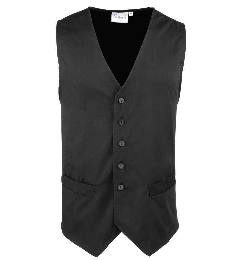 Premier Hospitality Waistcoat in by Premier — Custom branded clothing by Print Press, featuring premium embroidery produced in our specialist print lab in the UK.