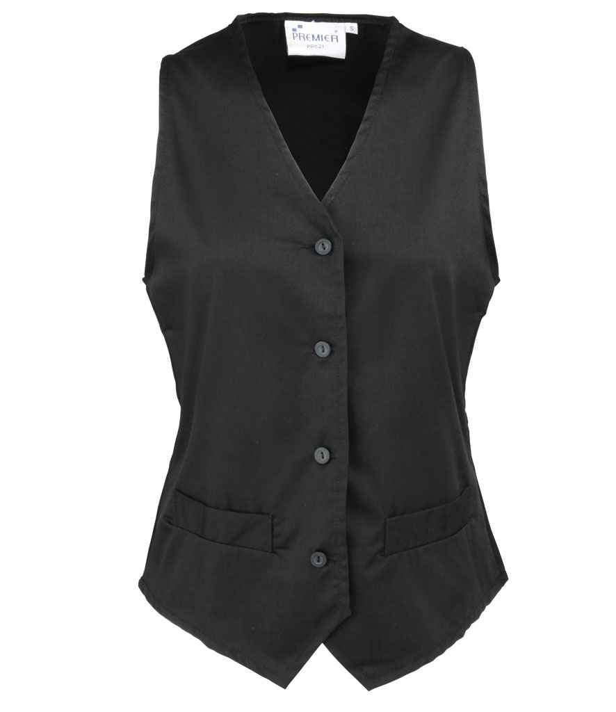 Premier Ladies Hospitality Waistcoat in by Premier — Custom branded clothing by Print Press, featuring premium embroidery produced in our specialist print lab in the UK.