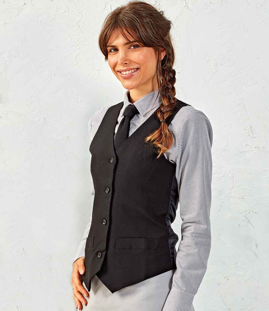Premier Ladies Lined Waistcoat in Black by Premier — Custom branded clothing by Print Press, featuring premium embroidery produced in our specialist print lab in the UK.