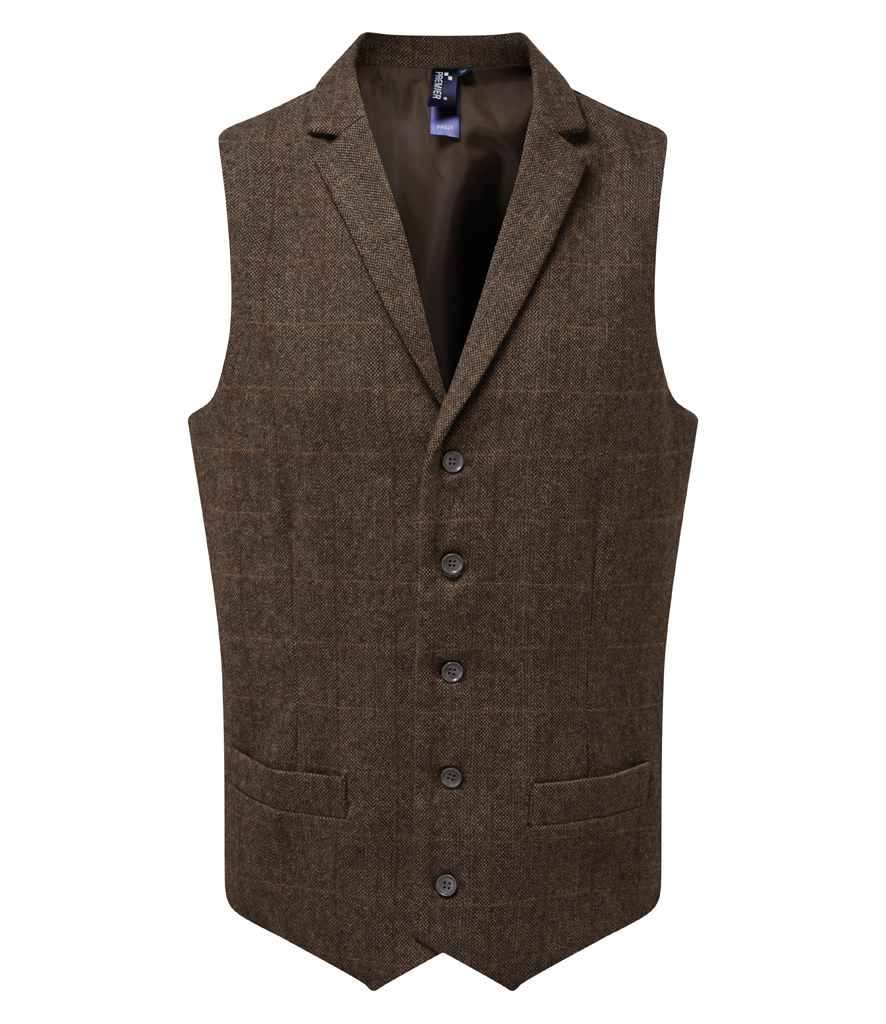 Premier Herringbone Waistcoat in Brown by Premier — Custom branded clothing by Print Press, featuring premium embroidery produced in our specialist print lab in the UK.