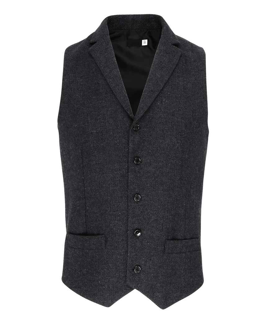 Premier Herringbone Waistcoat in Charcoal by Premier — Custom branded clothing by Print Press, featuring premium embroidery produced in our specialist print lab in the UK.