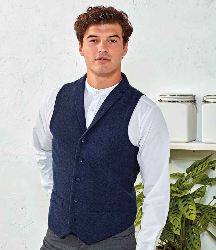 Premier Herringbone Waistcoat in Navy by Premier — Custom branded clothing by Print Press, featuring premium embroidery produced in our specialist print lab in the UK.