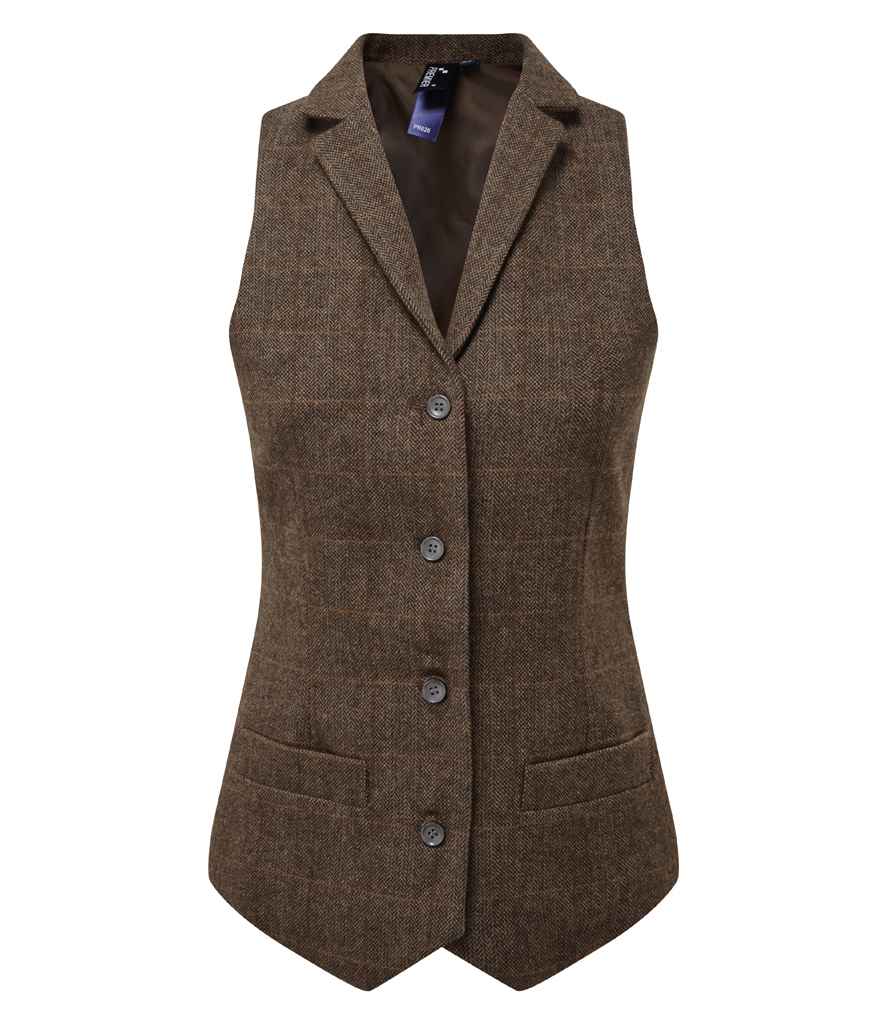 Premier Ladies Herringbone Waistcoat in Brown by Premier — Custom branded clothing by Print Press, featuring premium embroidery produced in our specialist print lab in the UK.
