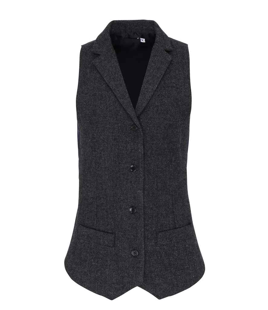 Premier Ladies Herringbone Waistcoat in Charcoal by Premier — Custom branded clothing by Print Press, featuring premium embroidery produced in our specialist print lab in the UK.