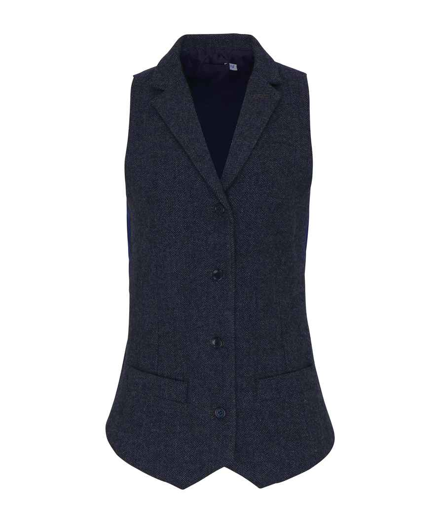 Premier Ladies Herringbone Waistcoat in by Premier — Custom branded clothing by Print Press, featuring premium embroidery produced in our specialist print lab in the UK.