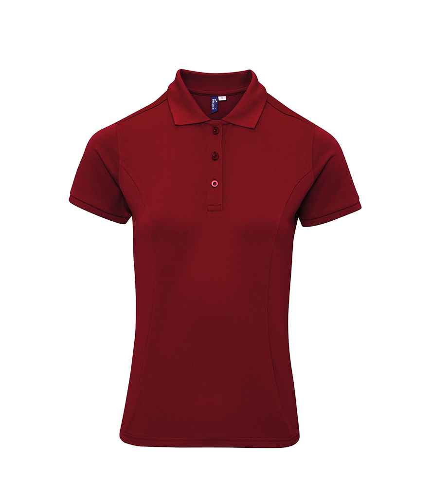 Premier Ladies Coolchecker Plus Pique Polo Shirt in Burgundy by Premier — Custom branded clothing by Print Press, featuring premium embroidery produced in our specialist print lab in the UK.