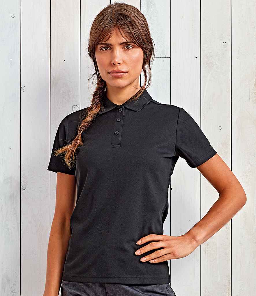 Premier Ladies Spun Dyed Sustainable Polo Shirt in Black by Premier — Custom branded clothing by Print Press, featuring premium embroidery produced in our specialist print lab in the UK.