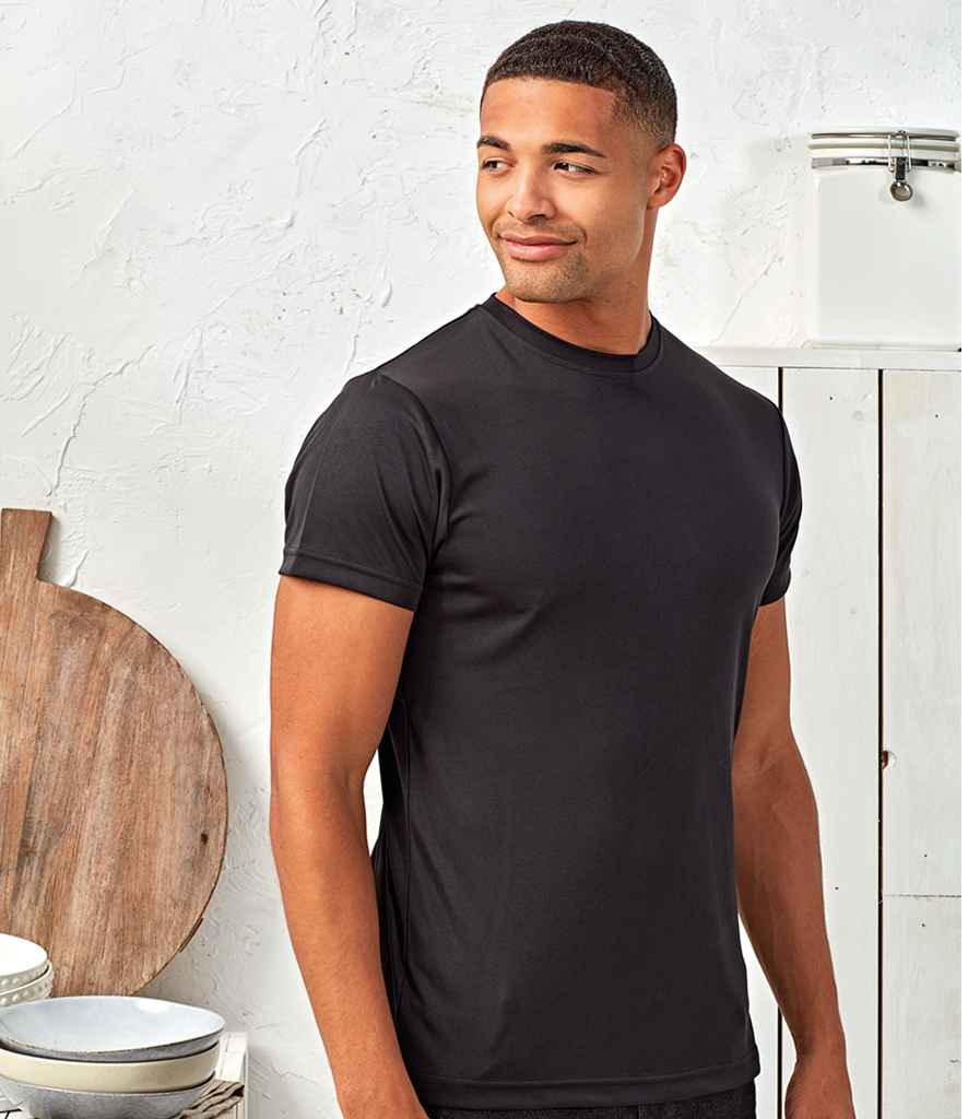 Premier Coolchecker Chef's T-Shirt in Black by Premier — Custom branded clothing by Print Press, featuring premium embroidery produced in our specialist print lab in the UK.