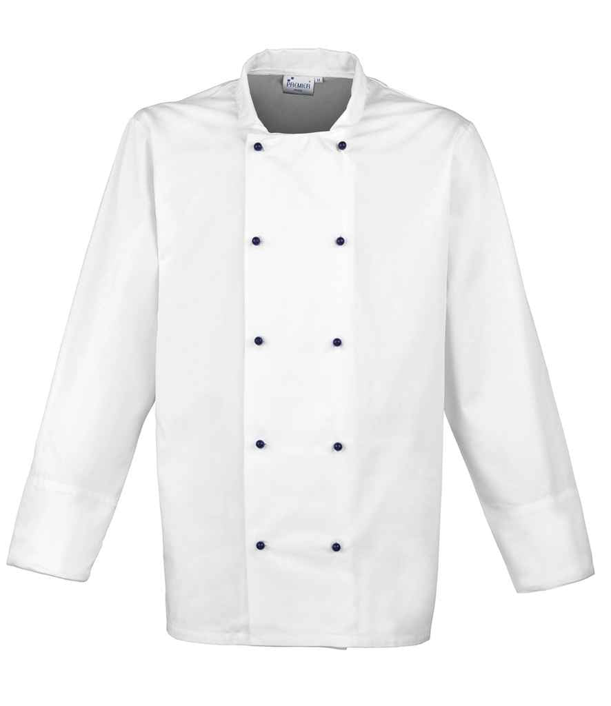 Premier Chef's Jacket Studs in ONE Navy by Premier — Custom branded clothing by Print Press, featuring premium embroidery produced in our specialist print lab in the UK.