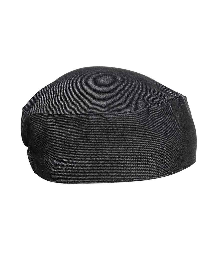 Premier Chef's Skull Cap in ONE Black Denim by Premier — Custom branded clothing by Print Press, featuring premium embroidery produced in our specialist print lab in the UK.