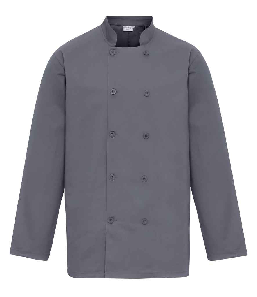Premier Long Sleeve Chef's Jacket in by Premier — Custom branded clothing by Print Press, featuring premium embroidery produced in our specialist print lab in the UK.