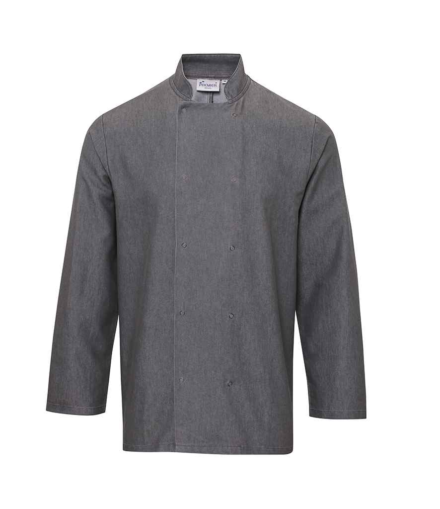 Premier Denim Chef's Jacket in by Premier — Custom branded clothing by Print Press, featuring premium embroidery produced in our specialist print lab in the UK.