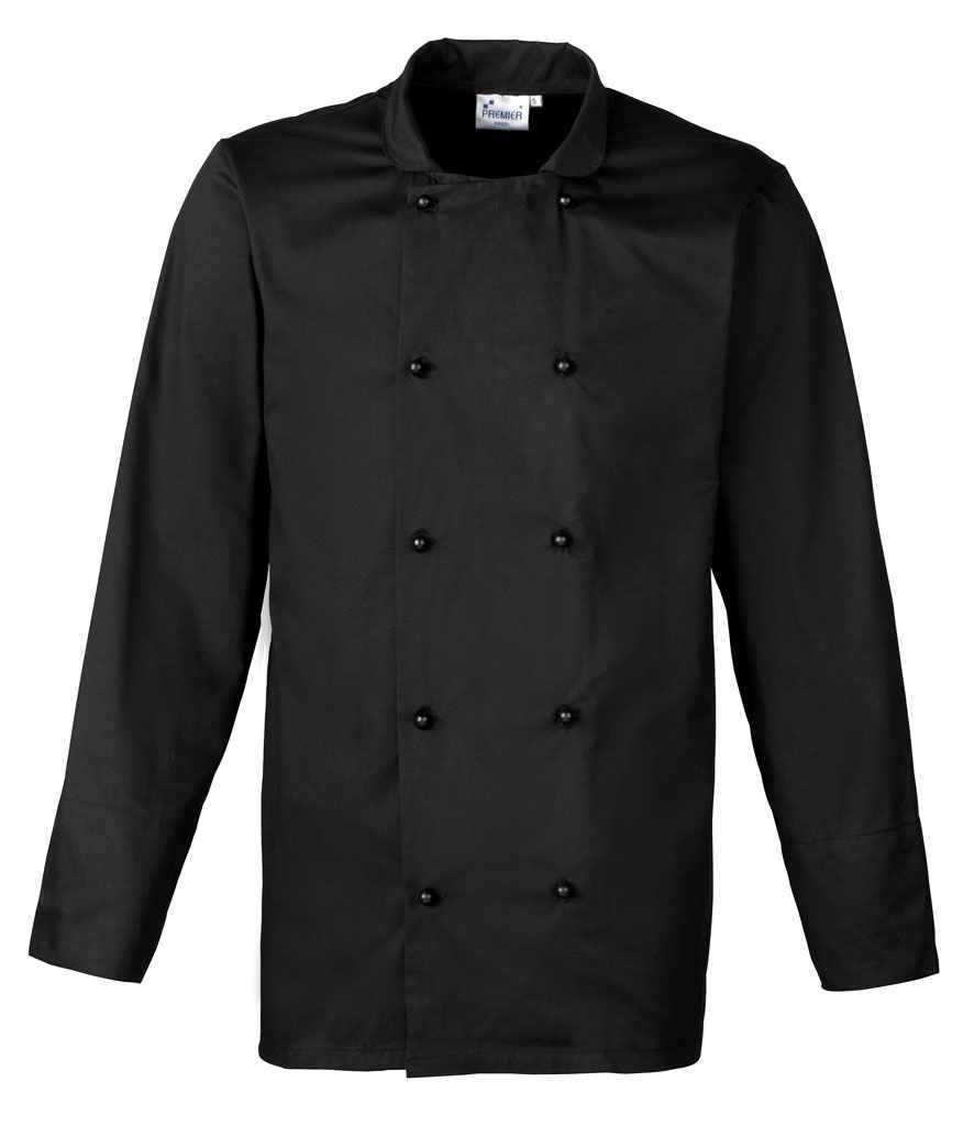 Premier Unisex Cuisine Chef's Jacket in by Premier — Custom branded clothing by Print Press, featuring premium embroidery produced in our specialist print lab in the UK.