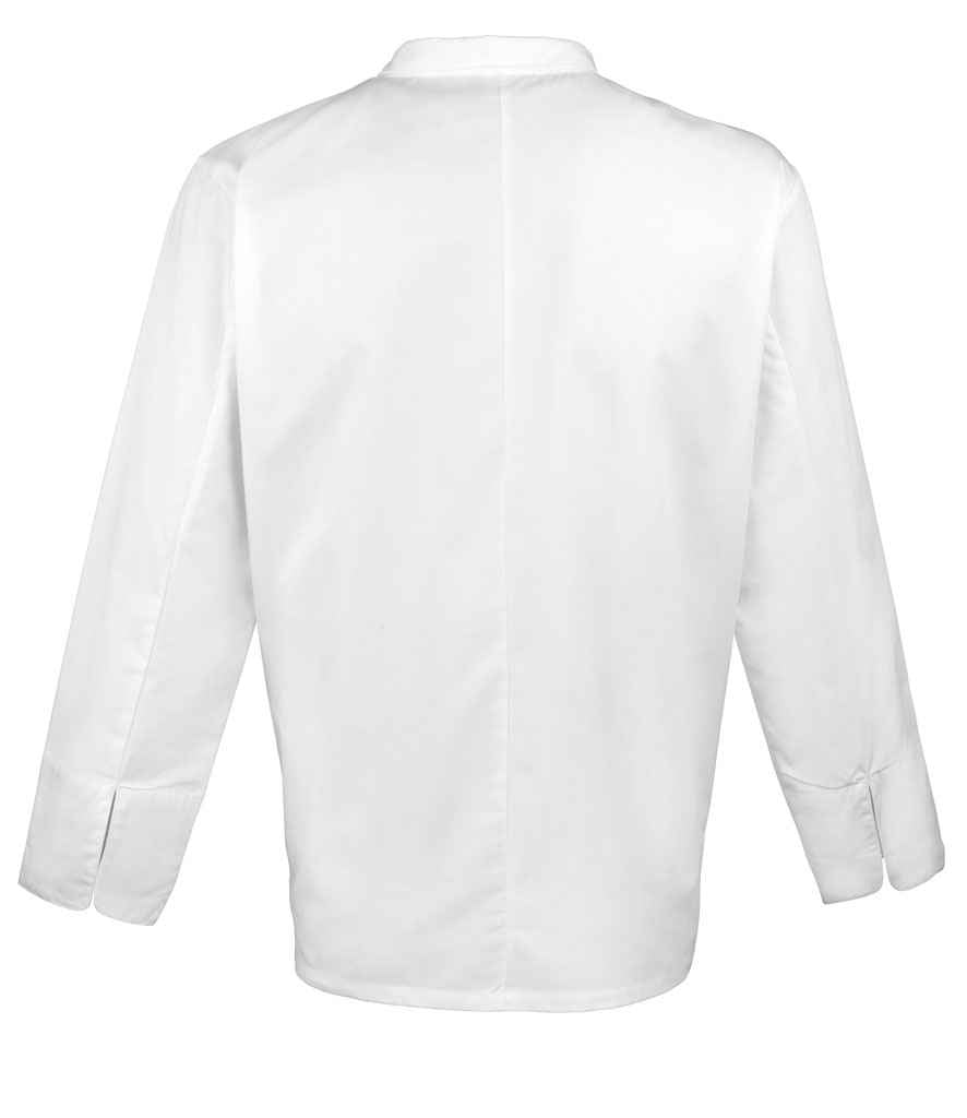 Premier Unisex Cuisine Chef's Jacket in by Premier — Custom branded clothing by Print Press, featuring premium embroidery produced in our specialist print lab in the UK.