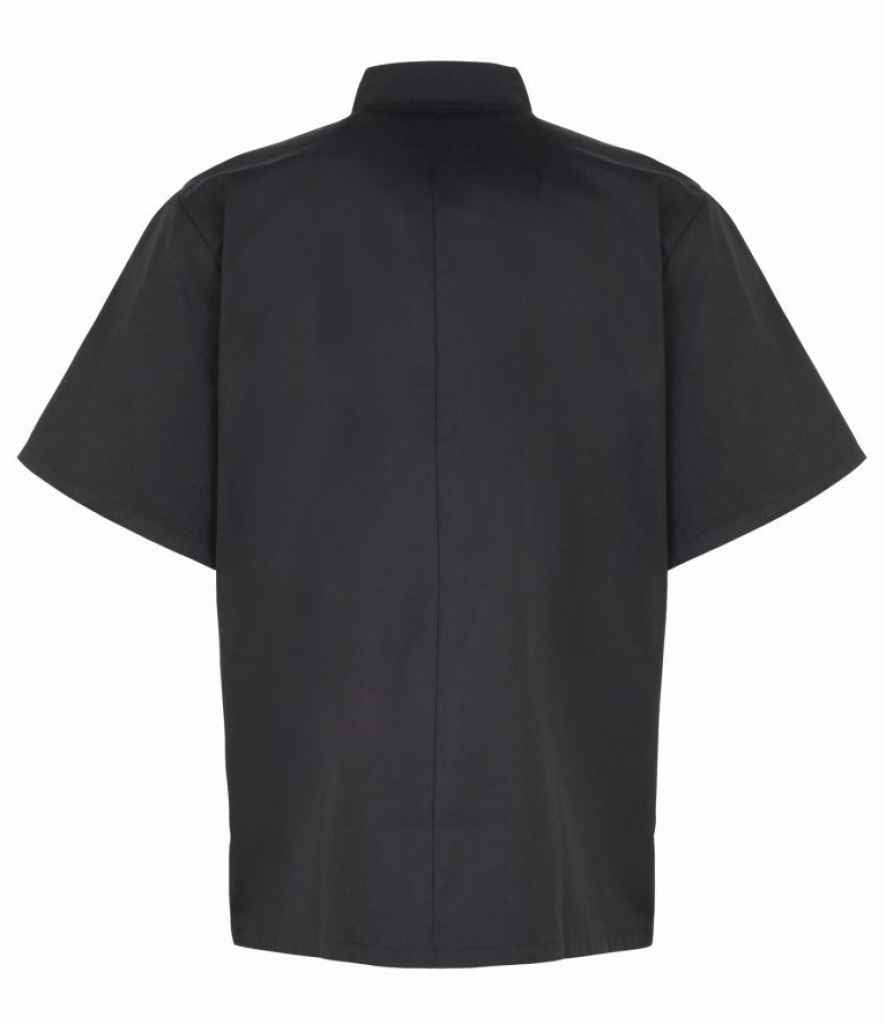 Premier Unisex Short Sleeve Stud Front Chef's Jacket in by Premier — Custom branded clothing by Print Press, featuring premium embroidery produced in our specialist print lab in the UK.
