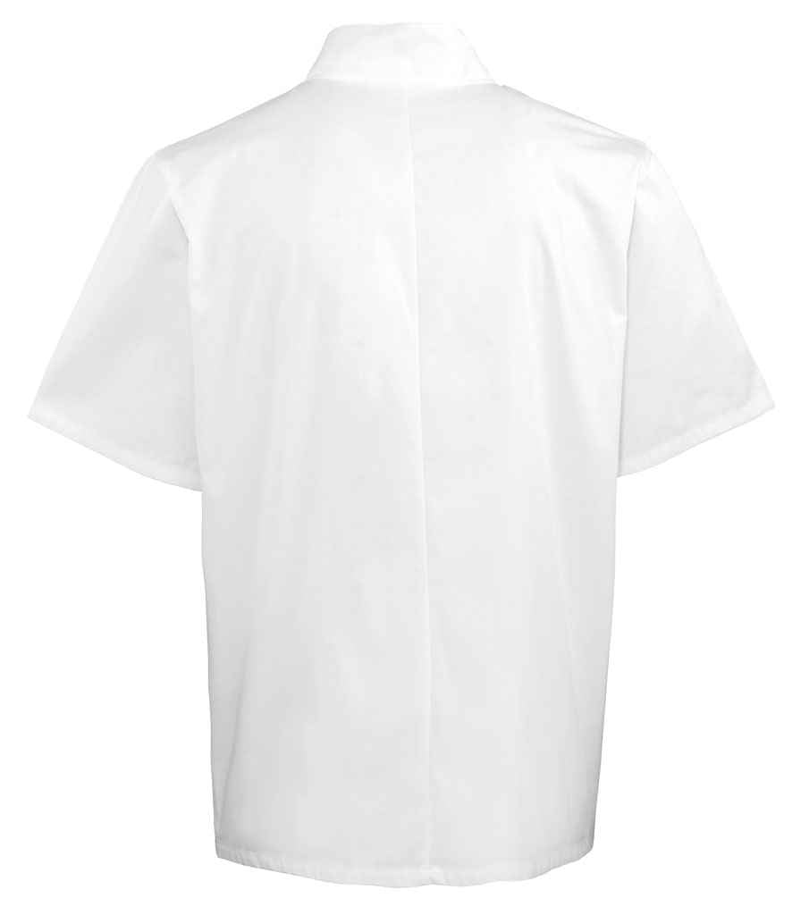 Premier Unisex Short Sleeve Stud Front Chef's Jacket in by Premier — Custom branded clothing by Print Press, featuring premium embroidery produced in our specialist print lab in the UK.