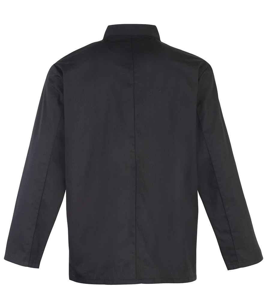 Premier Unisex Long Sleeve Stud Front Chef's Jacket in by Premier — Custom branded clothing by Print Press, featuring premium embroidery produced in our specialist print lab in the UK.